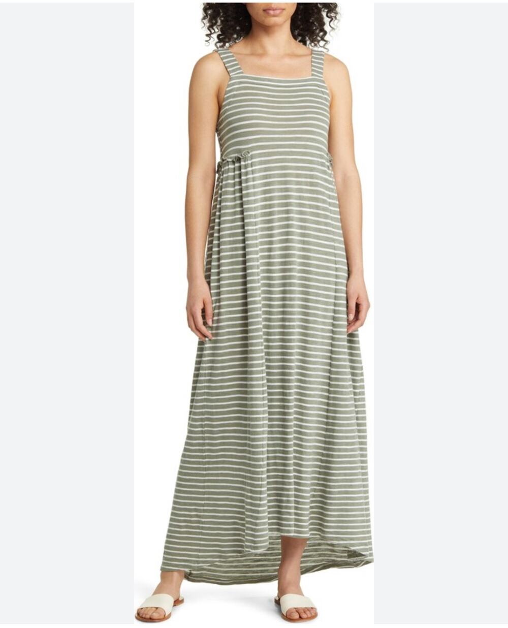 NWT Caslon Green White Striped Cotton Blend Maxi Dress Size S Casual Lagenlook